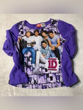 Kidcore One Direction Purple Grey Graphic 1D Pajama Shirt Sz 14/16 Girl 2013